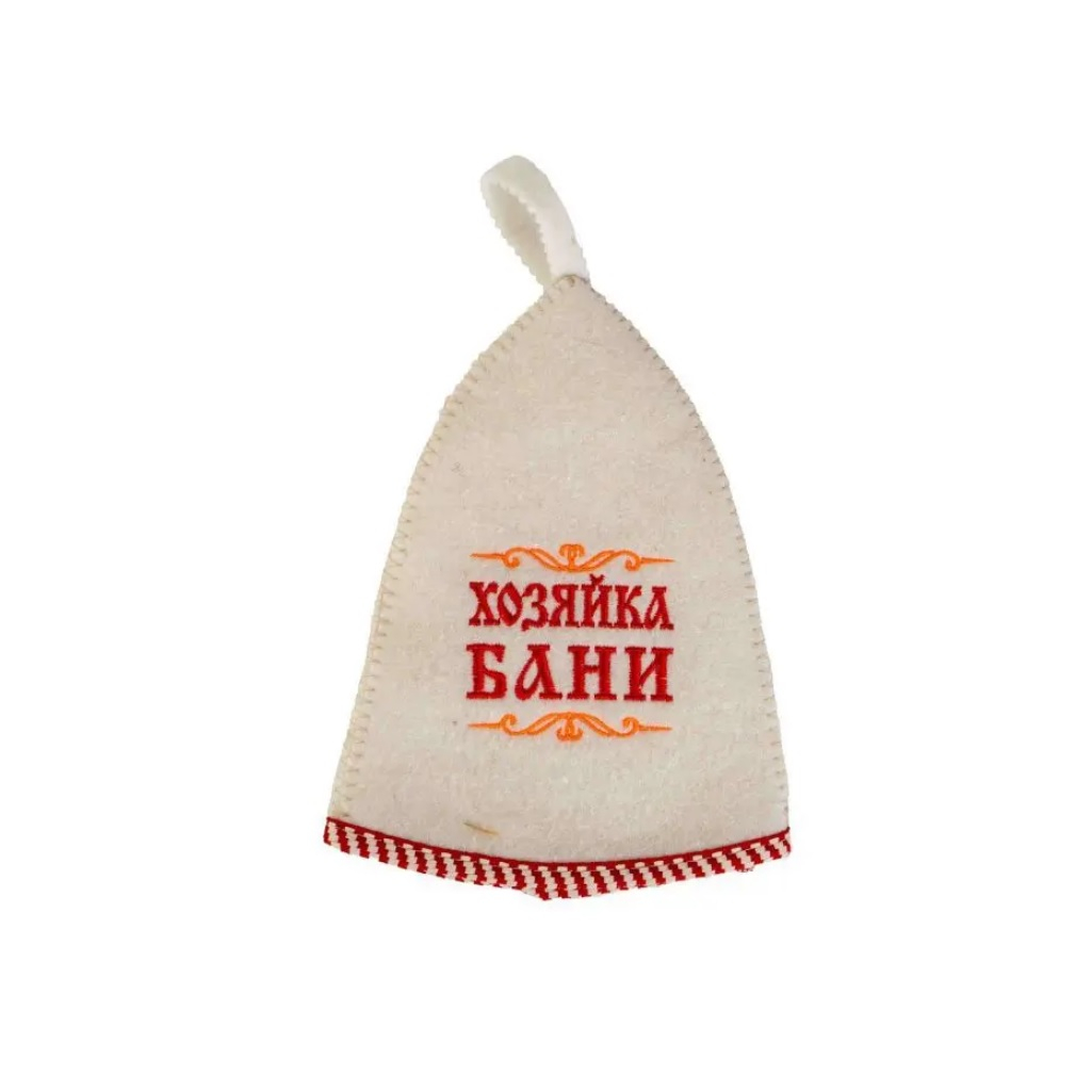 Набор для бани и сауны 212F Хозяйка бани Н-2, войлок белый, шапка, коврик, рукавица