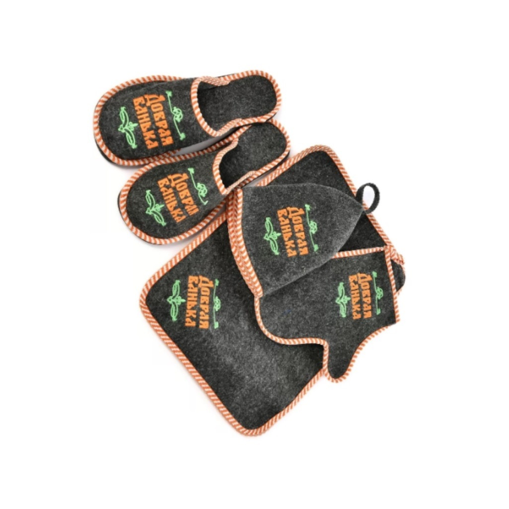 Набор для бани и сауны 212F Добрая банька Н-6, войлок серый, шапка, коврик, рукавица, тапки