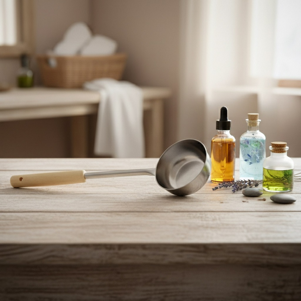 Ковш из нержавеющей стали, 0.9 л, 400 мм, деревянная ручка, серебро