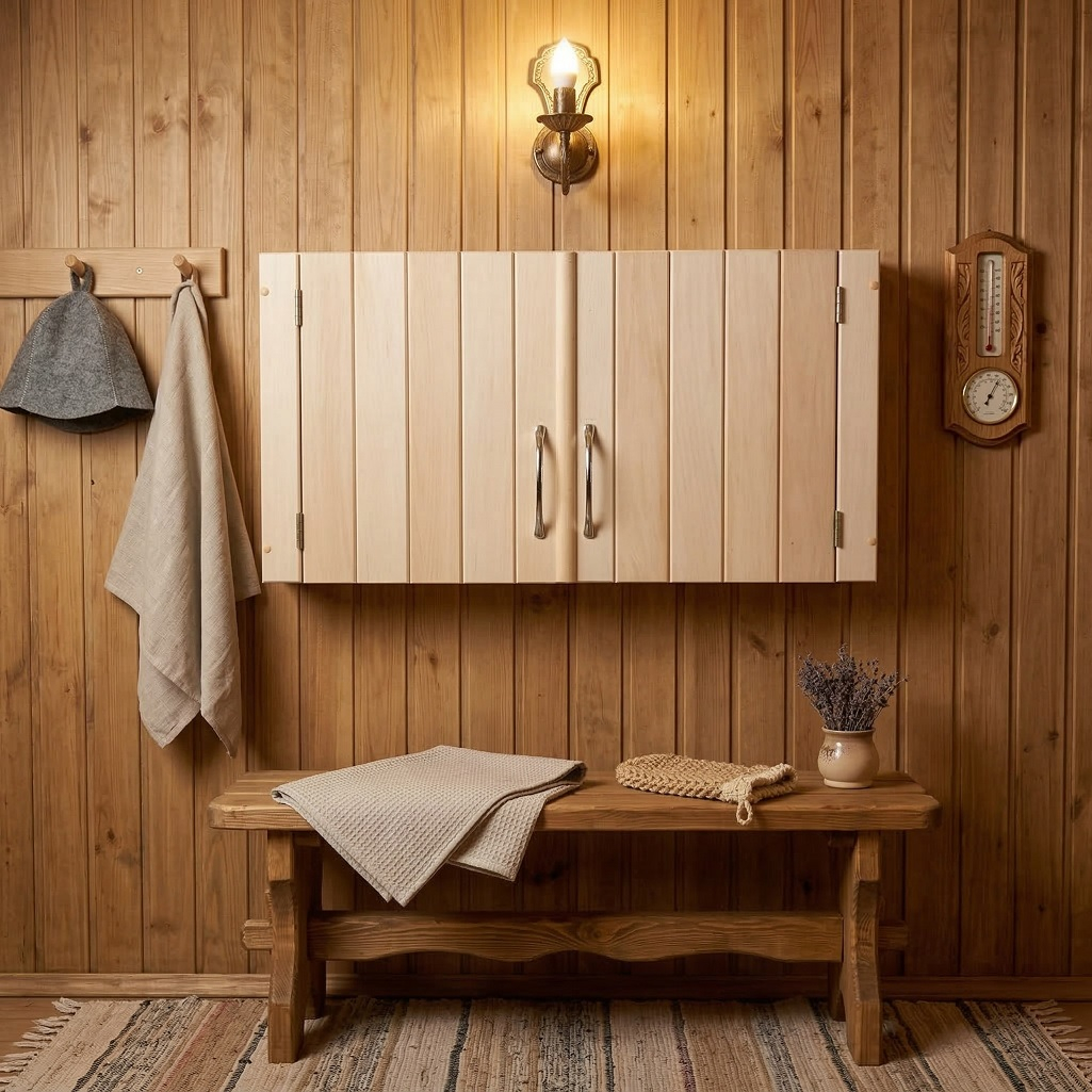 Ящик настенный, Липа, для бани и сауны, 295х395х800 мм, дерево