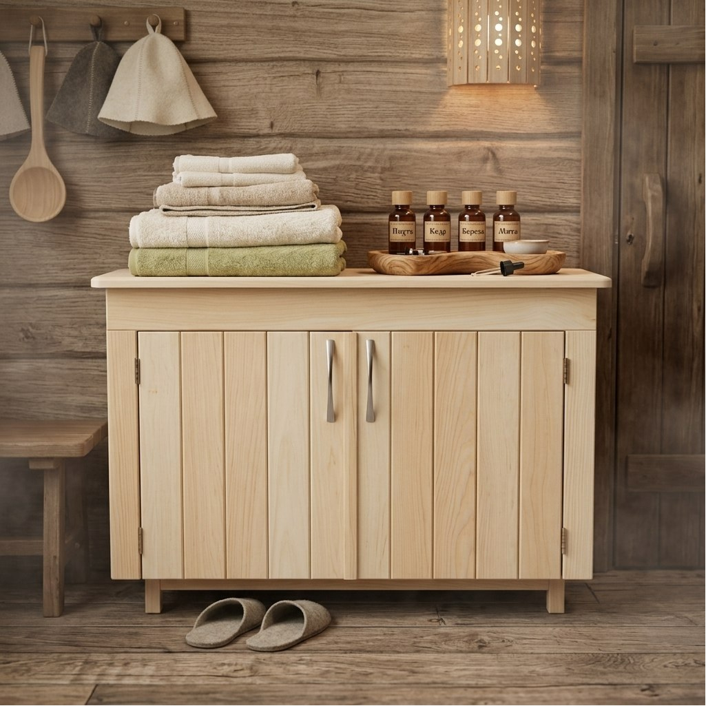 Комод малый, Липа, для бани и сауны, 460х560х850 мм, дерево