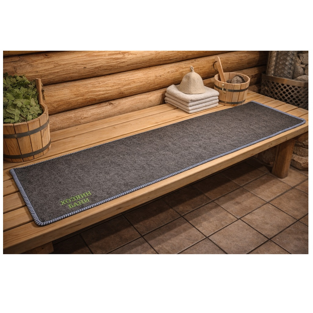 Коврик с кантом, войлок, для бани и сауны, 60х180 см, светло-серый