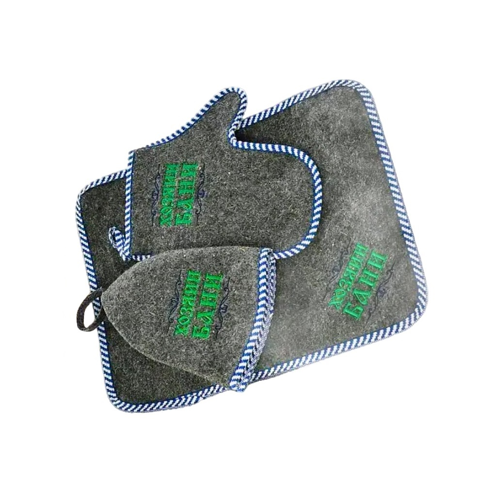 Набор для бани и сауны 212F Хозяин бани ЗПР-1, войлок серый, шапка, коврик, рукавица