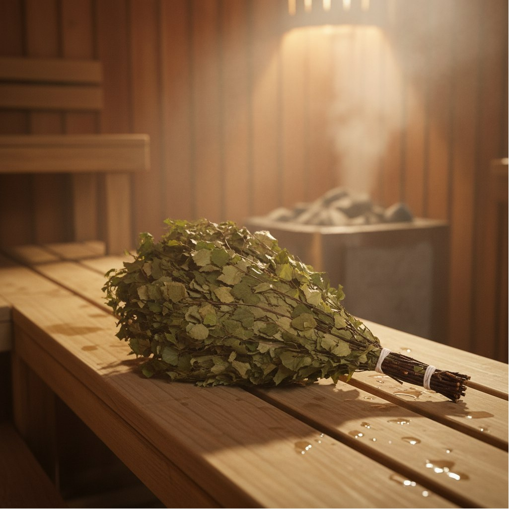 Веник для бани и сауны, дерево береза, зеленый, длина 600 мм