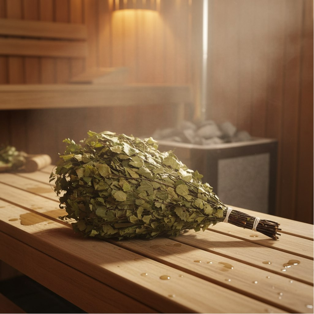 Веник для бани и сауны, дерево береза, зеленый, длина 600 мм