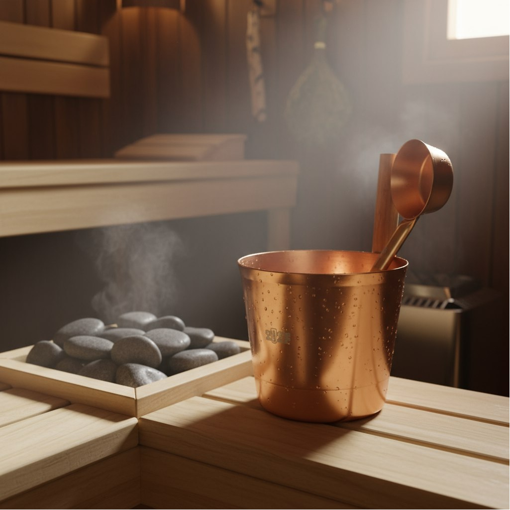 Набор аксессуаров для бани 212F OXY-M GOLD-2, шайка 5 л, черпак 0.2 л, алюминий, бамбук