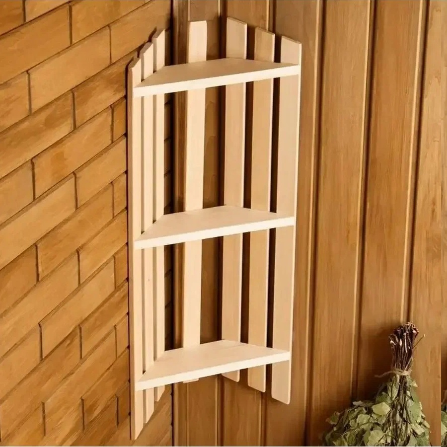 Полка для бани и сауны МП-56, угловая, 3 уровня, Липа, 160х250х780 мм, дерево 