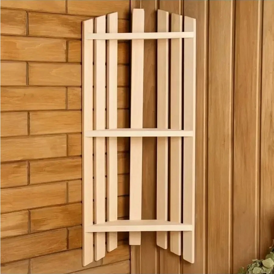 Полка для бани и сауны МП-56, угловая, 3 уровня, Липа, 160х250х780 мм, дерево 