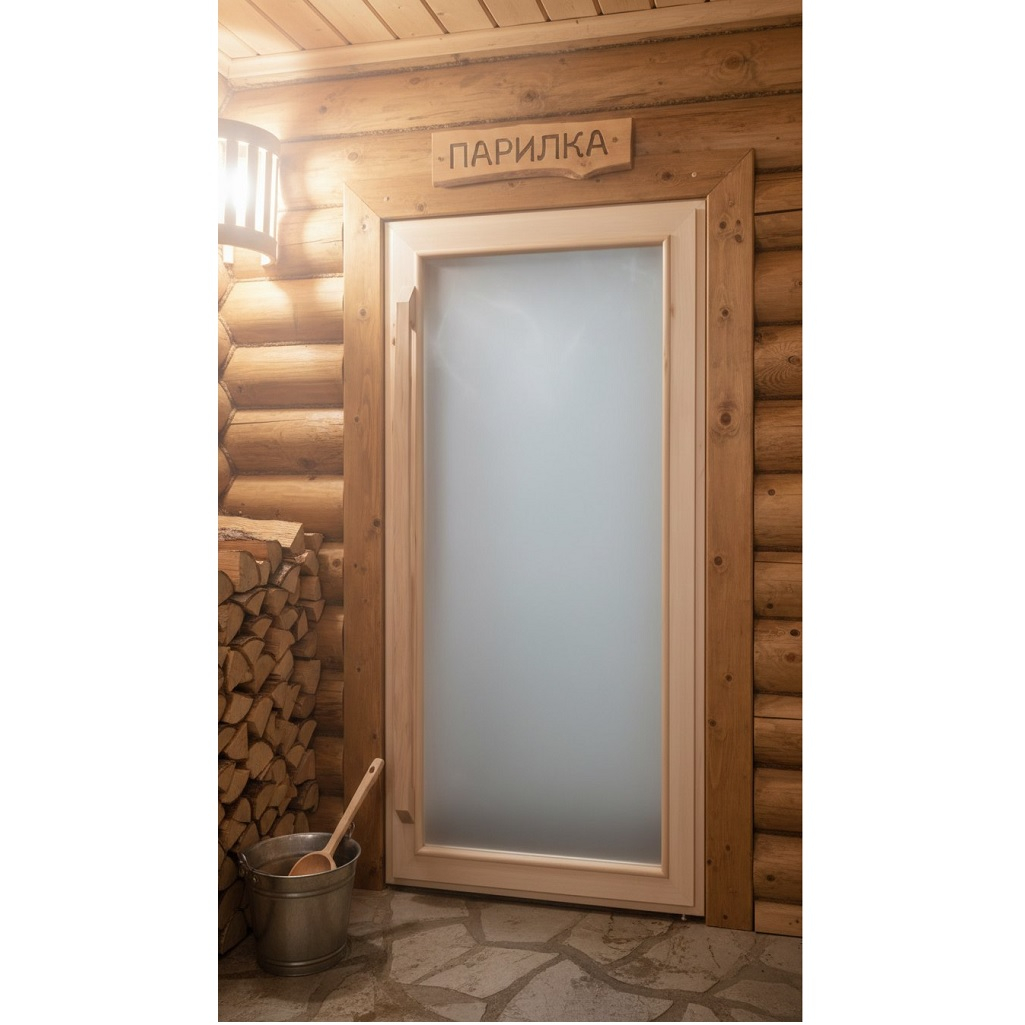 Дверь для сауны и бани Люкс с ручкой и стеклом, термолипа, 1800х700 мм