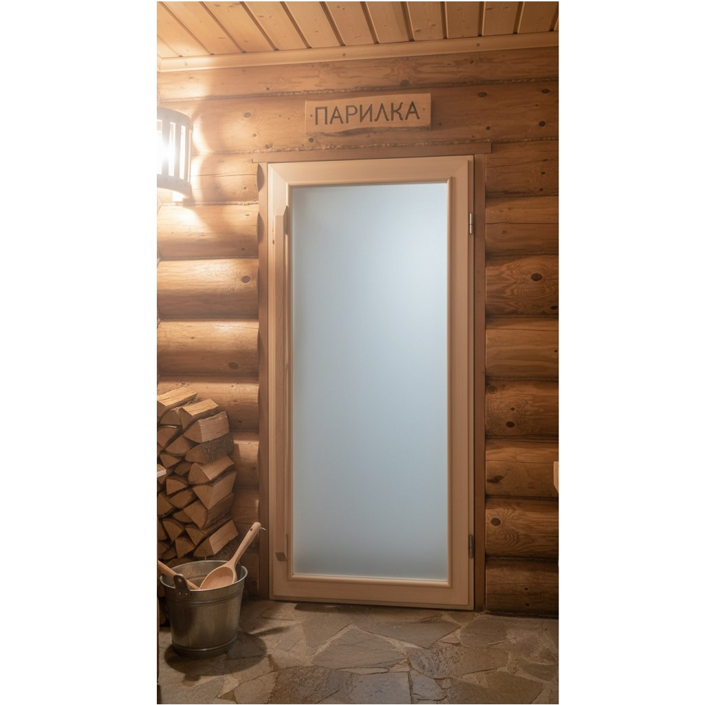 Дверь для сауны и бани Люкс с ручкой и стеклом, термолипа, 1800х700 мм