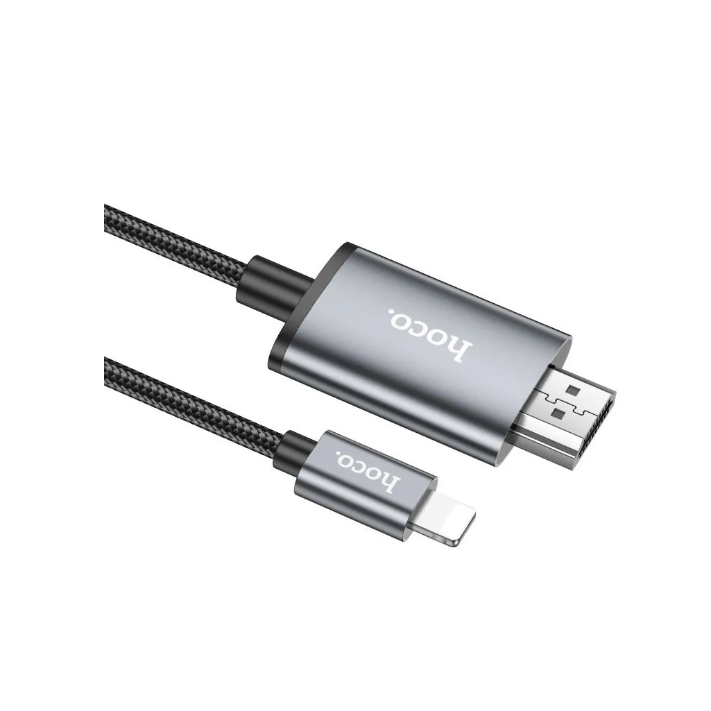 Кабель Hoco UA27 HDMI Type-C HDTV 2 м, нейлоновая оплетка, серый металлик