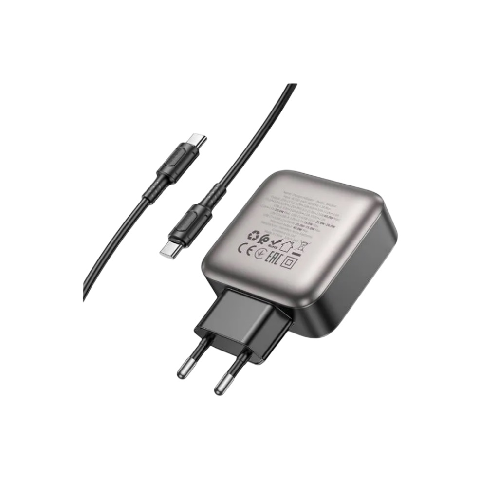 Блок зарядный Borofone BAS56A, для всех гаджетов, PD45W 2C+U charger set EU, комплект с кабелем Type-C на Type-C, черный