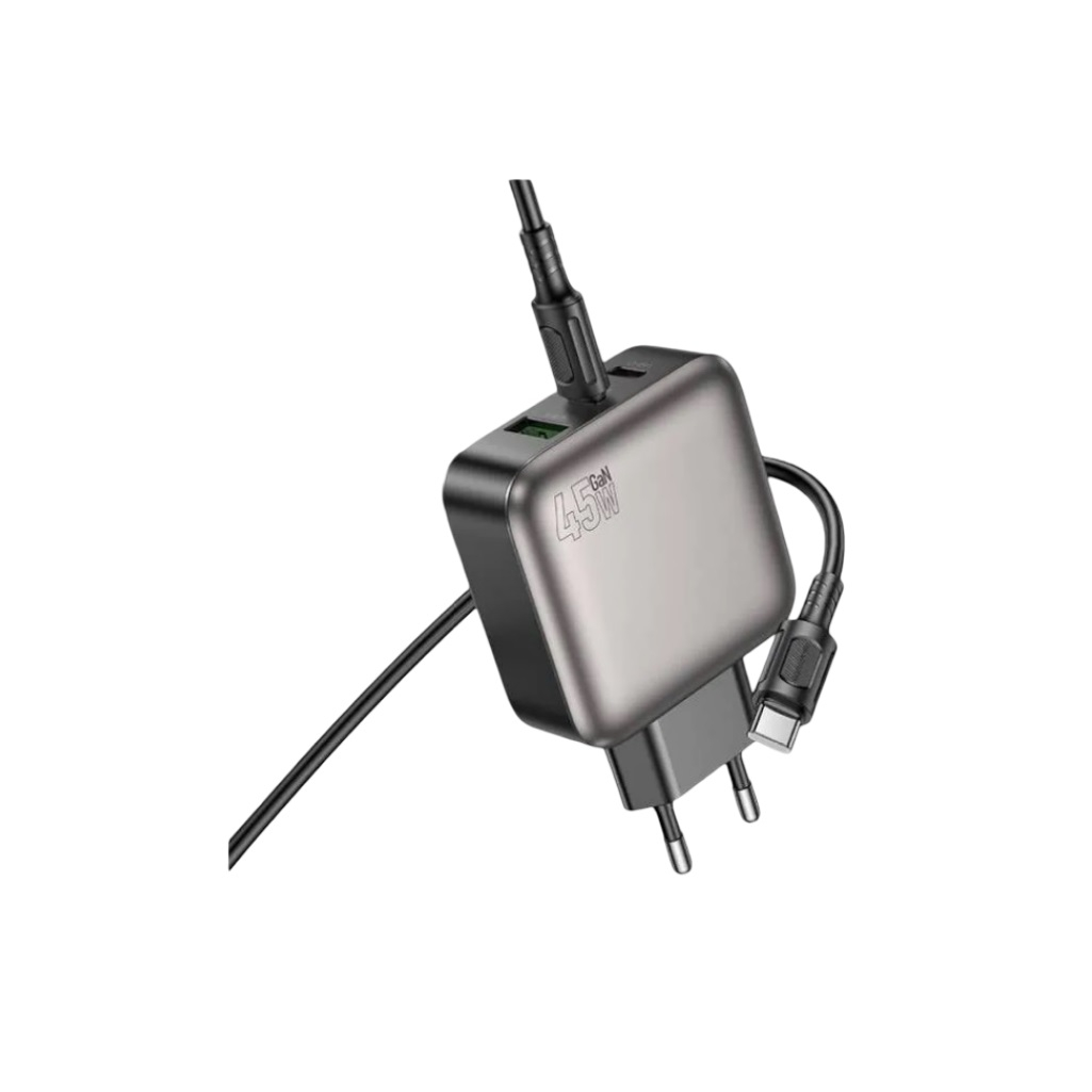 Блок зарядный Borofone BAS56A, для всех гаджетов, PD45W 2C+U charger set EU, комплект с кабелем Type-C на Type-C, черный