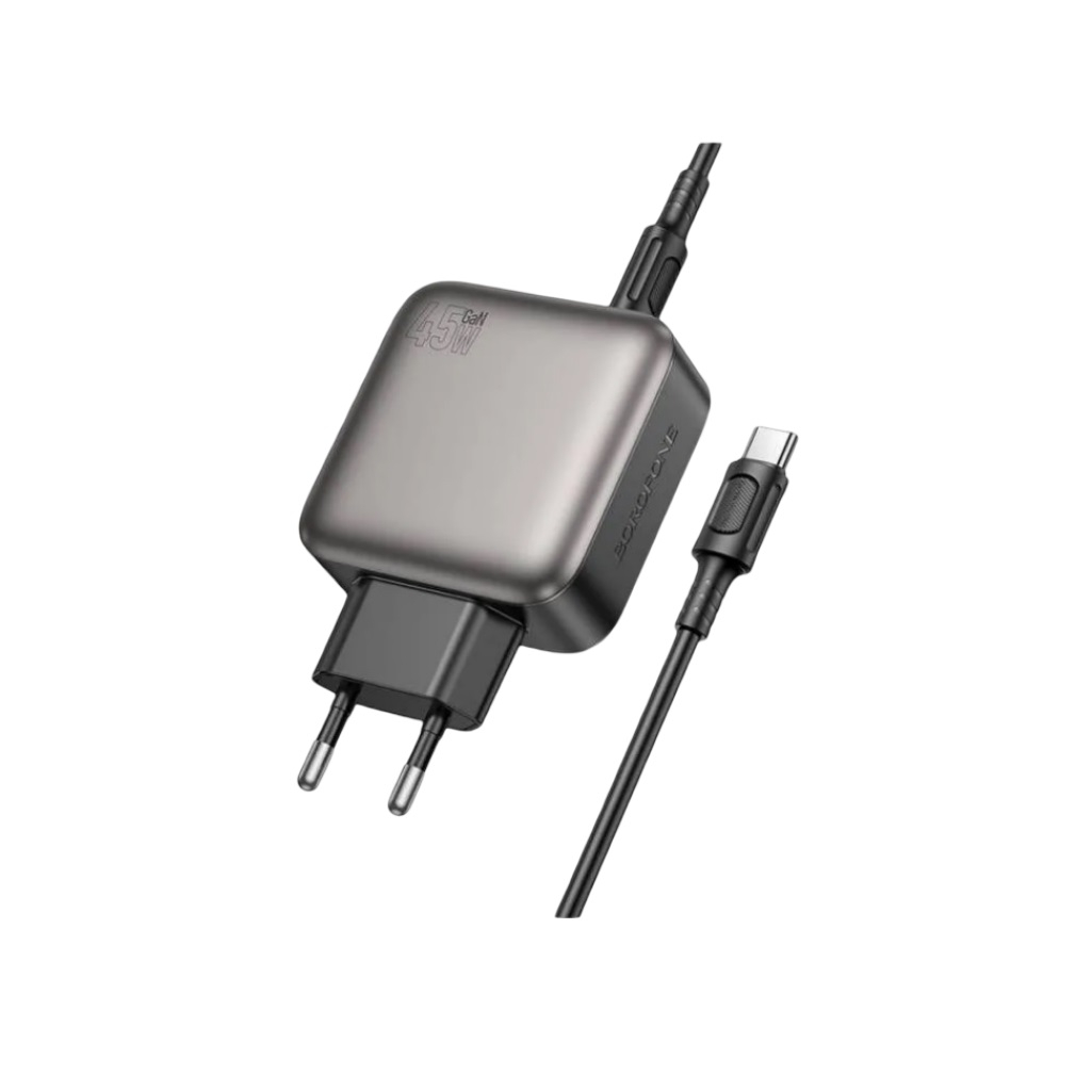 Блок зарядный Borofone BAS56A, для всех гаджетов, PD45W 2C+U charger set EU, комплект с кабелем Type-C на Type-C, черный