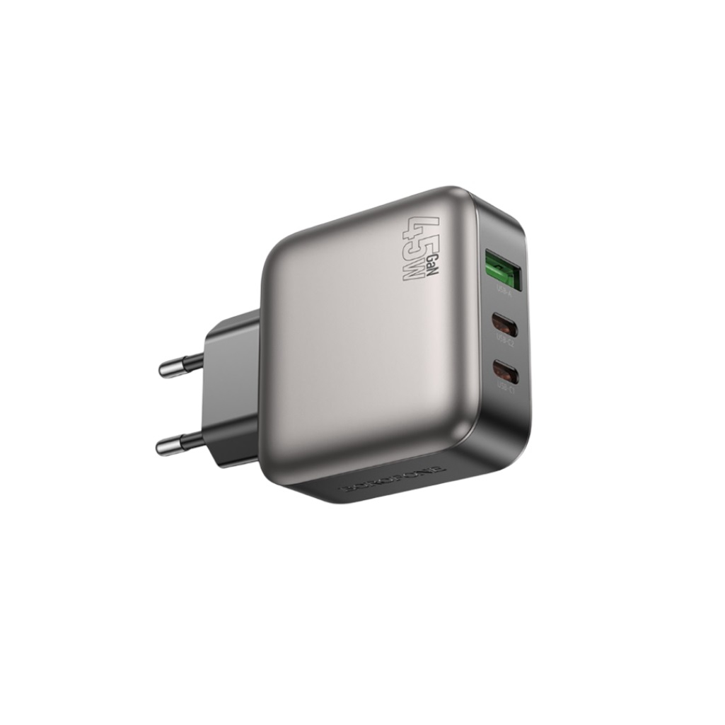 Блок зарядный Borofone BAS56A, для всех гаджетов, PD45W 2C+U charger set EU, комплект с кабелем Type-C на Type-C, черный