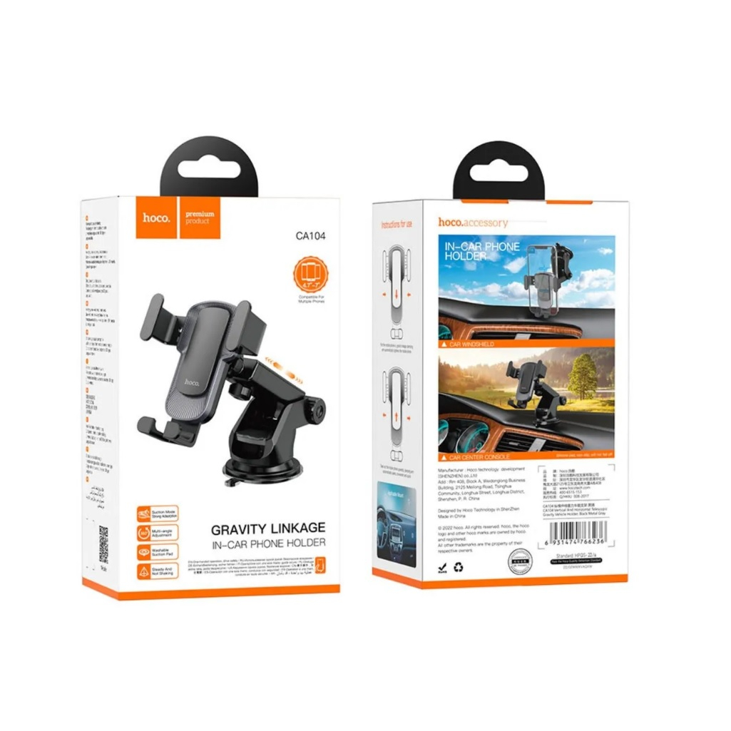 Держатель для телефона автомобильный Hoco CA104 на панель приборов или лобовое стекло, универсальный, черный