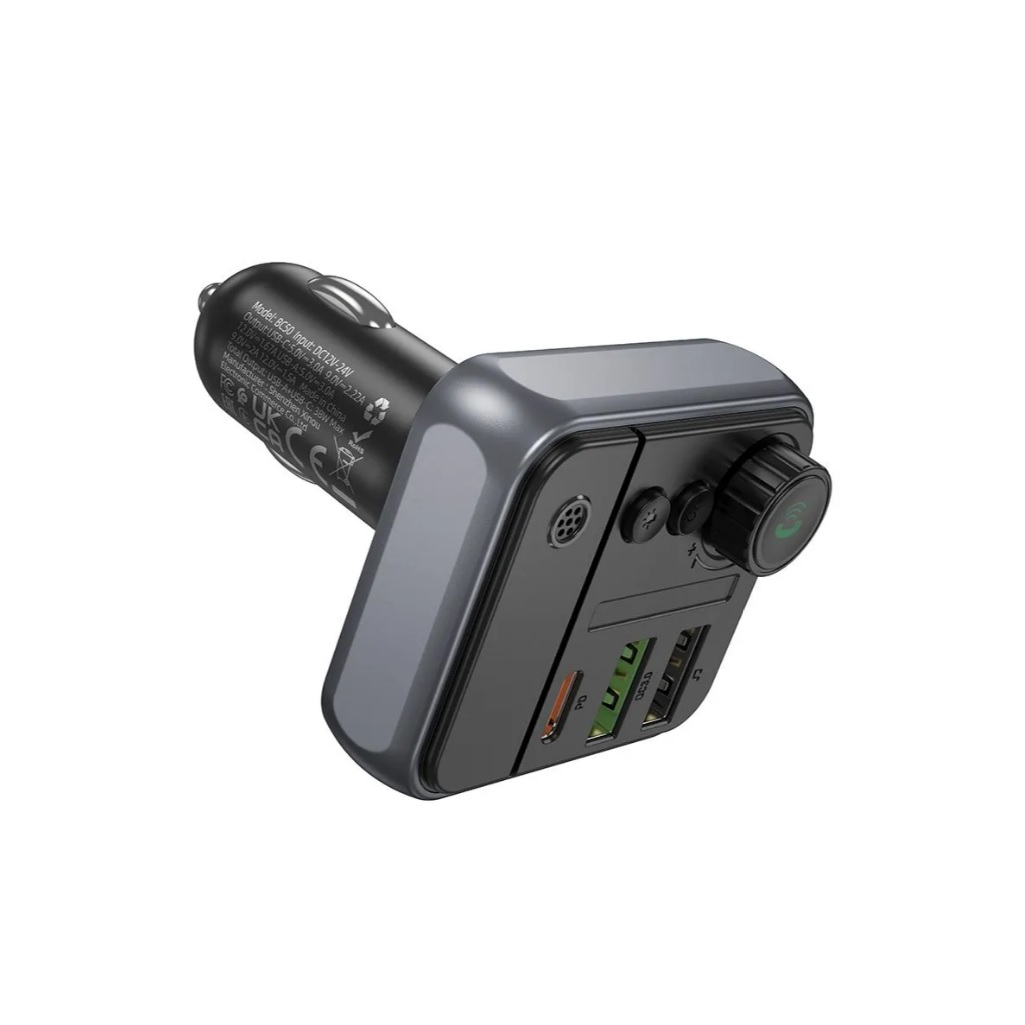 Автомобильный FM-трансмиттер Borofone BC50, Bluetooth 5.4, USB 2.0, USB Type-C, черно-серый