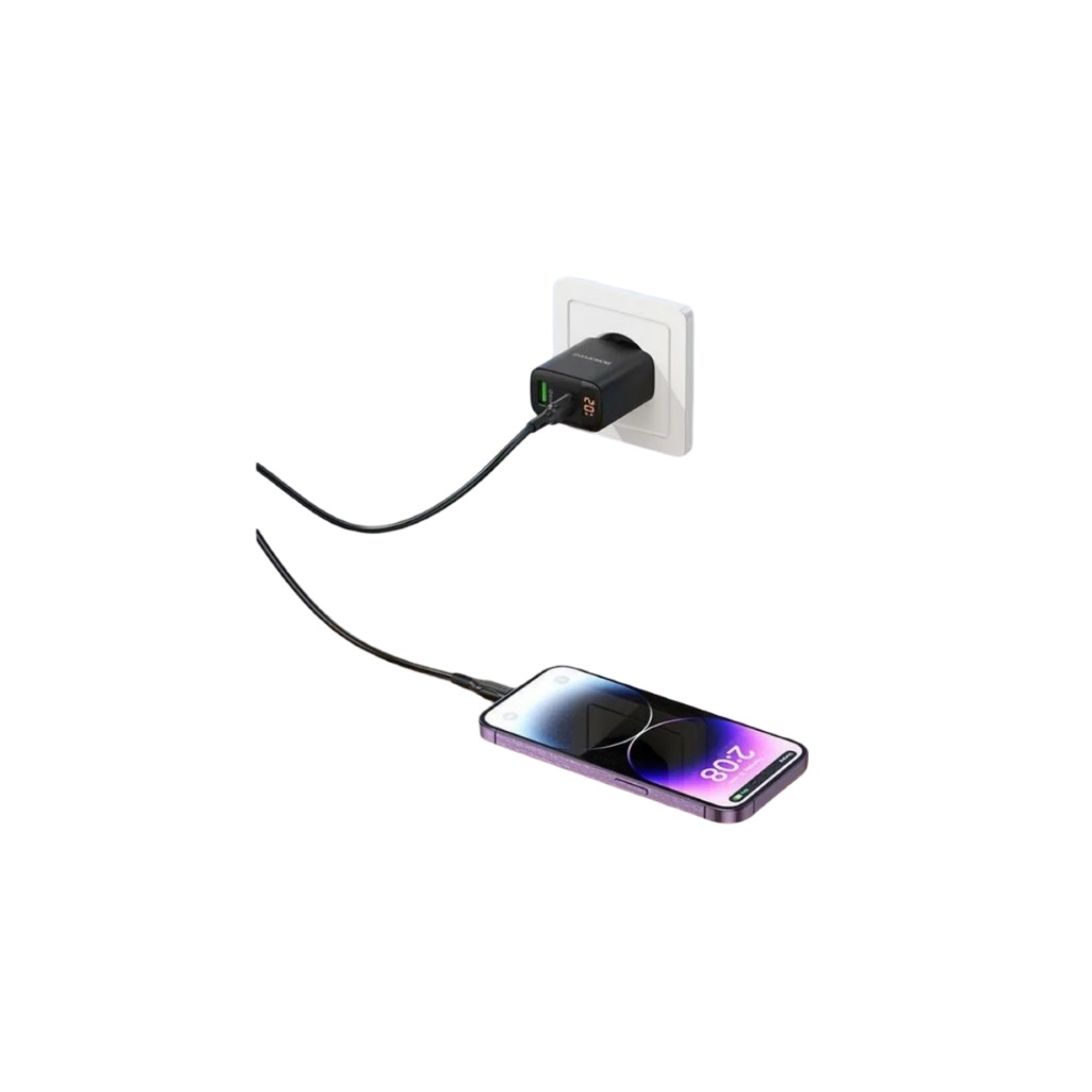 Блок зарядный Borofone BA96A, USB-Type-C, Type-C-Lightning, 3 А, 2 разъема, цифровой дисплей, черный