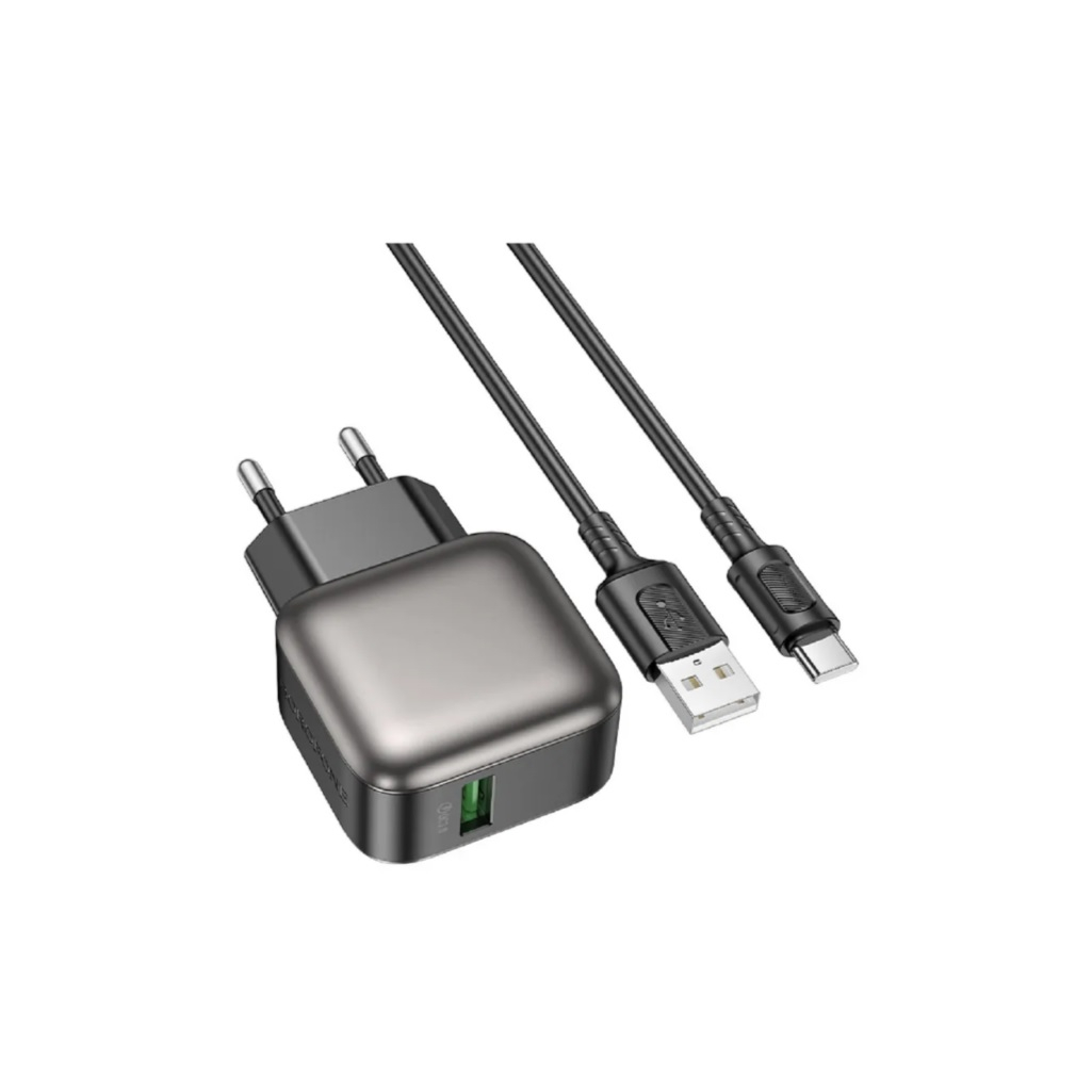 Блок зарядный Borofone BAS52A, 1USB 3.0A QC3.0 18 Вт, матовое покрытие, черный