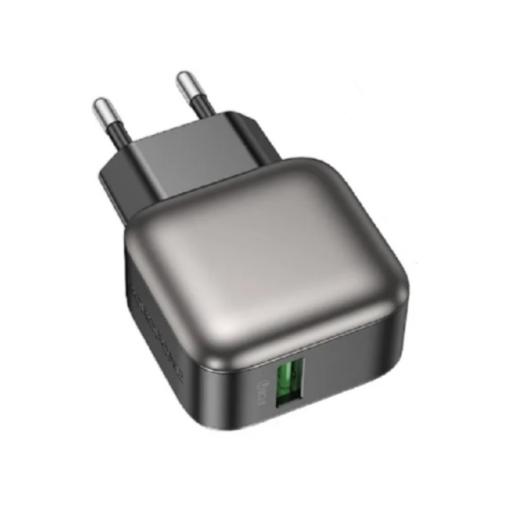 Блок зарядный Borofone BAS52A, 1USB 3.0A QC3.0 18 Вт, матовое покрытие, черный