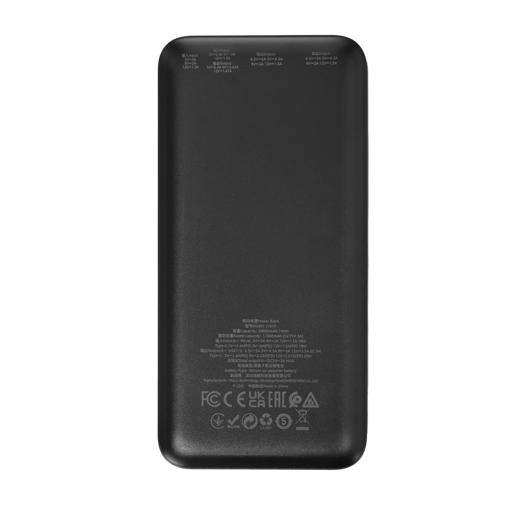 Аккумулятор внешний Hoco J101A, 22.5 Вт, 2хUSB-A, USB-С, 20000 мАч, черный