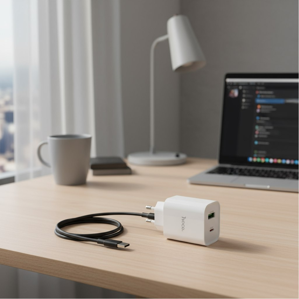 Устройство зарядное Hoco C80A Plus rapido, 1xUSB, 1xUSB-C, 3А, для IPhone, белый