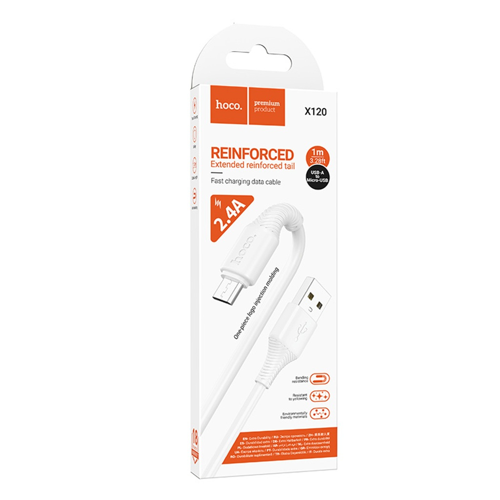 Кабель Hoco X120, Micro USB - USB, 2.4 А, ПВХ, цвет белый, 1 м