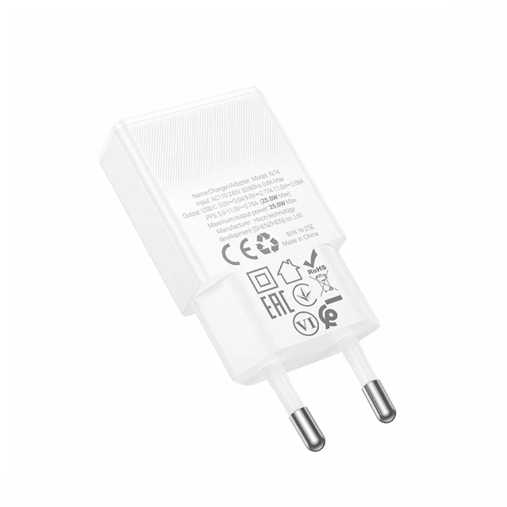Блок зарядный Hoco N74W, USB Type-C, 25 Вт, 3А, 1 порт, белый