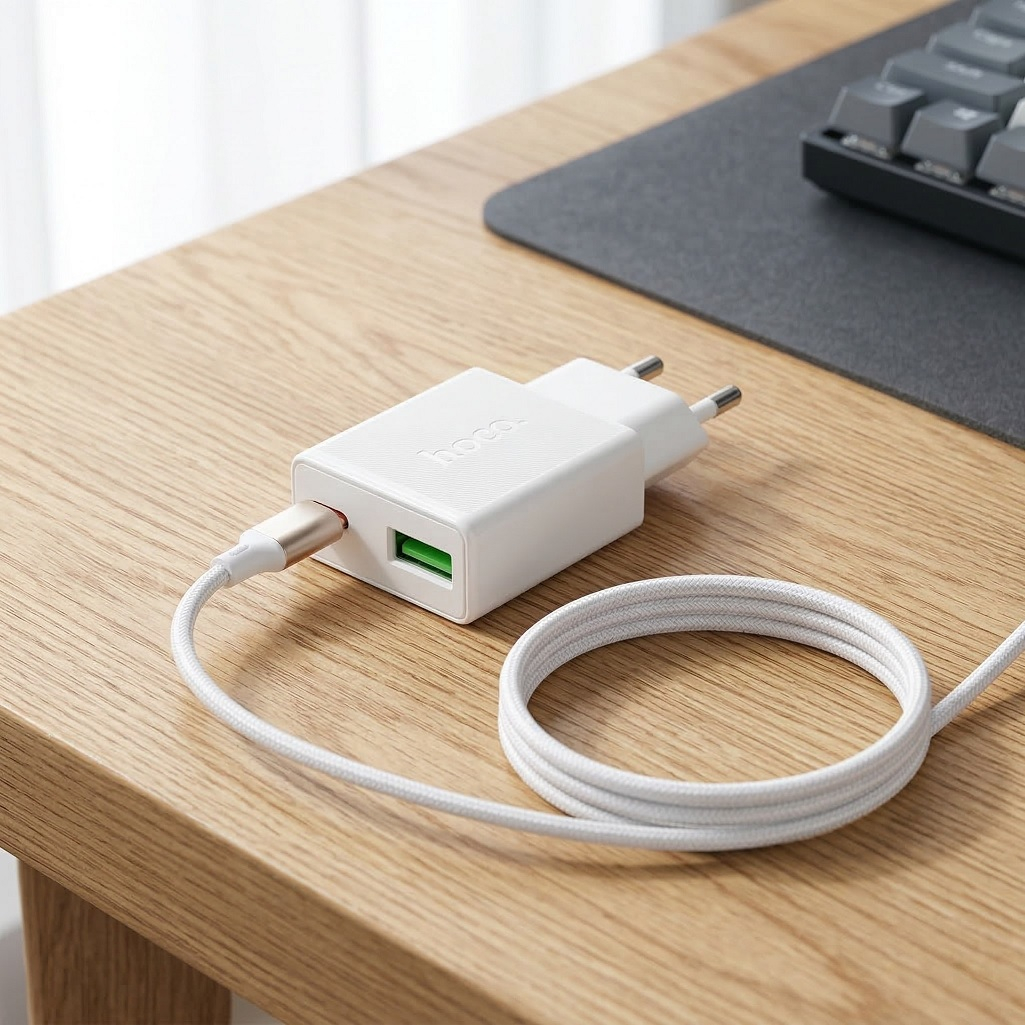 Блок зарядный Hoco N73W, USB Type-A, USB Type-C, 18 Вт, 3А, 2 порта, белый