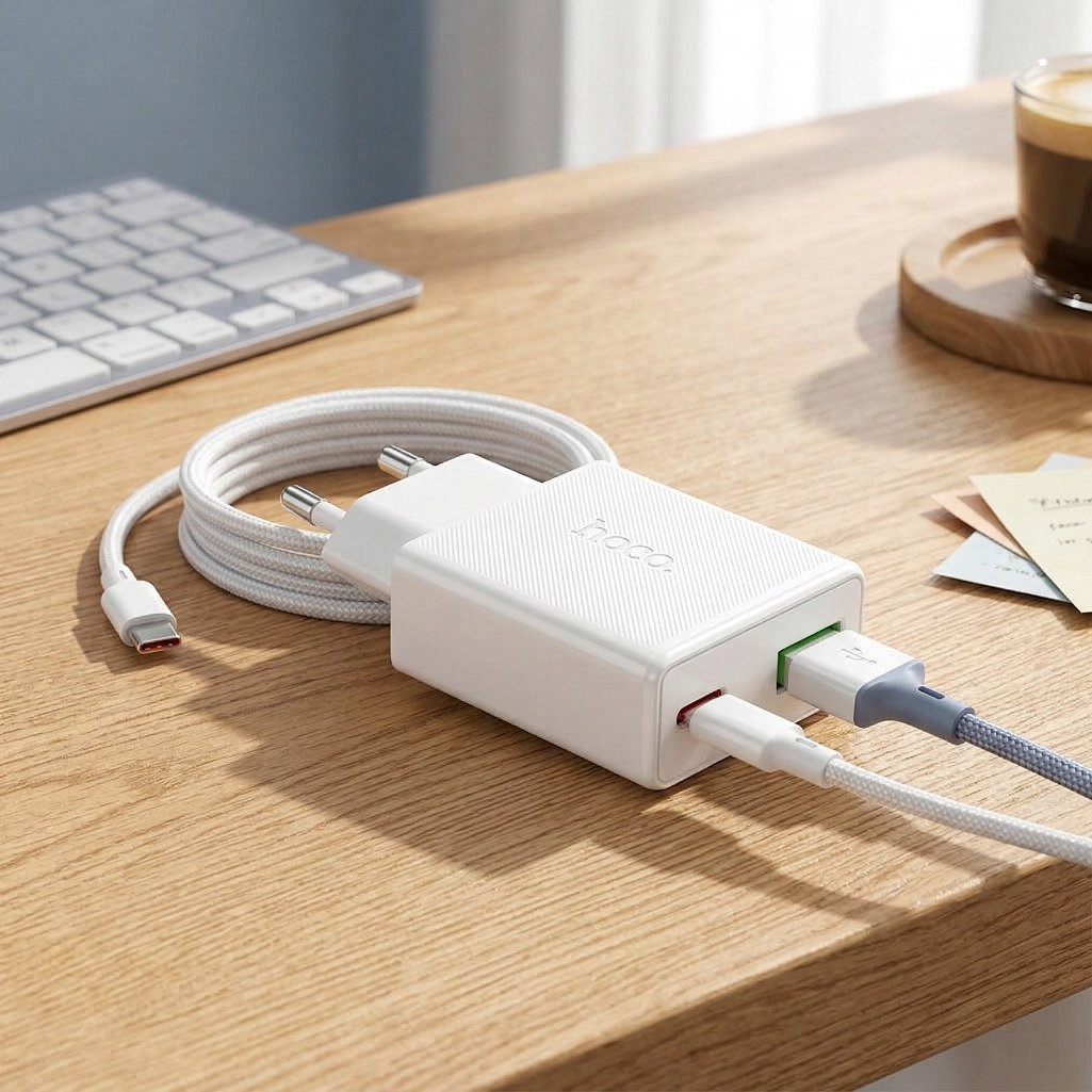 Блок зарядный Hoco N73W, USB Type-A, USB Type-C, 18 Вт, 3А, 2 порта, белый