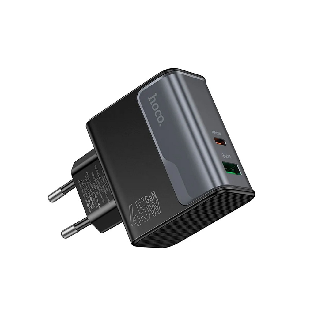 Блок зарядный Hoco CS74A PD45W+QC3.0, 5-12В, 3 А, Type-C + USB, черный