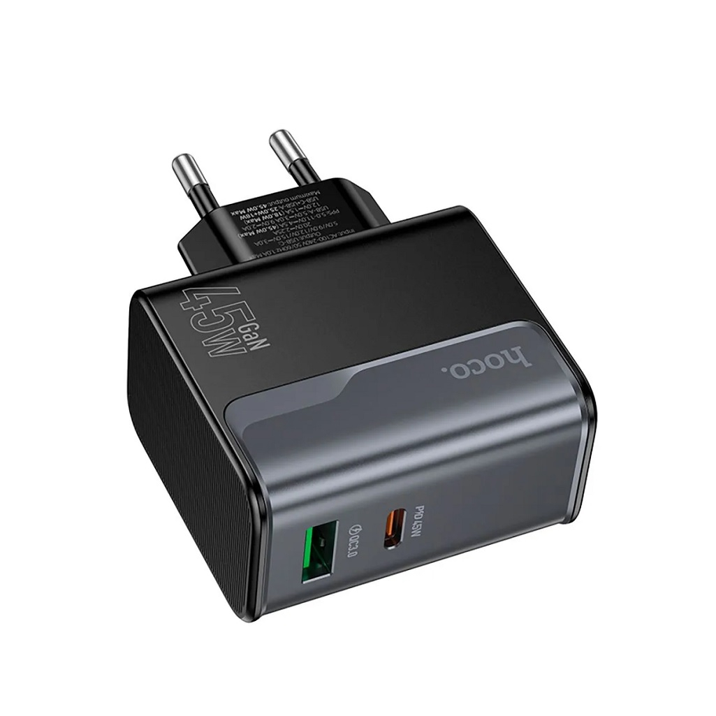 Блок зарядный Hoco CS74A PD45W+QC3.0, 5-12В, 3 А, Type-C + USB, черный