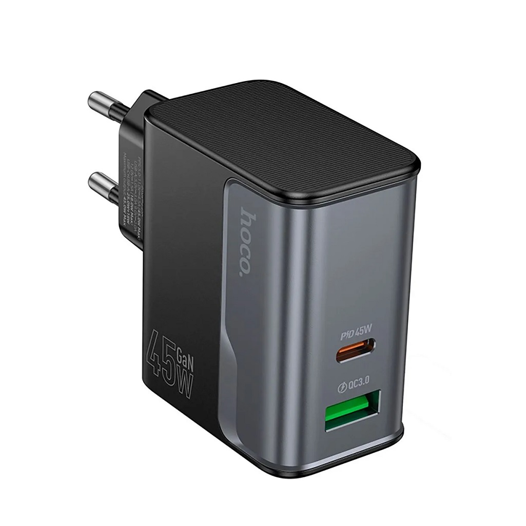 Блок зарядный Hoco CS74A PD45W+QC3.0, 5-12В, 3 А, Type-C + USB, черный
