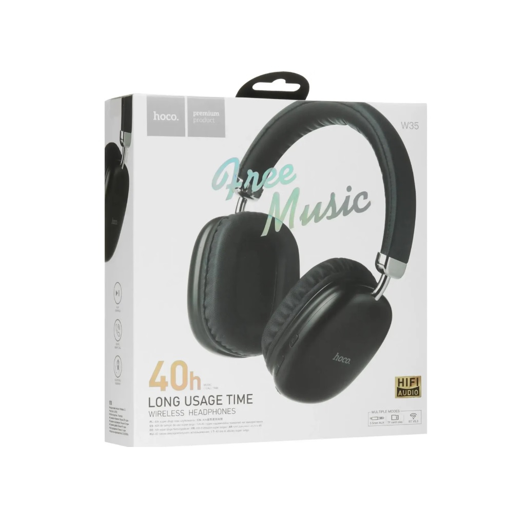 Наушники беспроводные Hoco W35, Для прослушивания музыки, черные