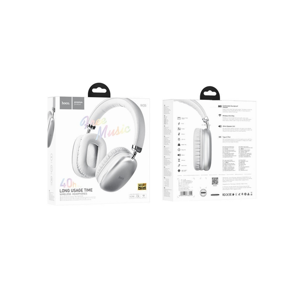 Наушники беспроводные Hoco W35 Silver, Для прослушивания музыки, серебристые