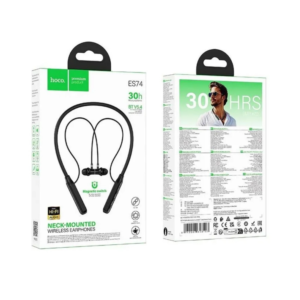Наушники беспроводные Hoco ES74, с шейным ободком, для спорта, черные