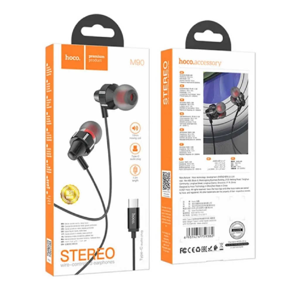 Наушники проводные Hoco M90 Type-C, с гарнитурой, внутриканальные, черные
