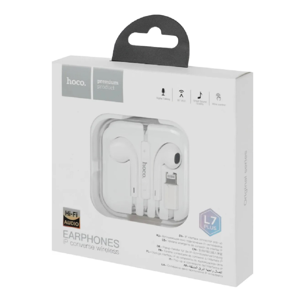 Наушники проводные Hoco L7 Plus, Bluetooth-Lightning, вкладыши, белый