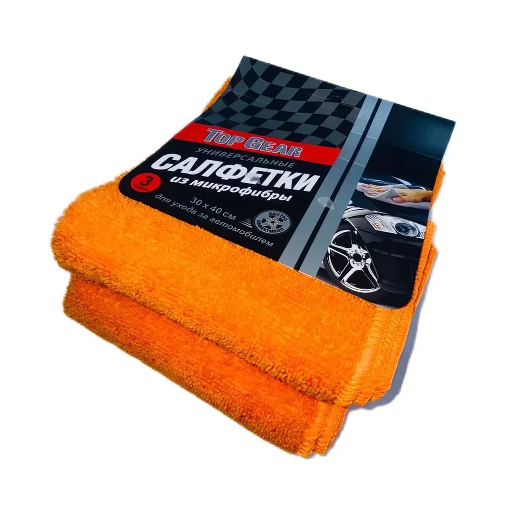 Салфетка автомобильная Top Gear №3 72741, микрофибра, 30х40 см, в упаковке 3 шт