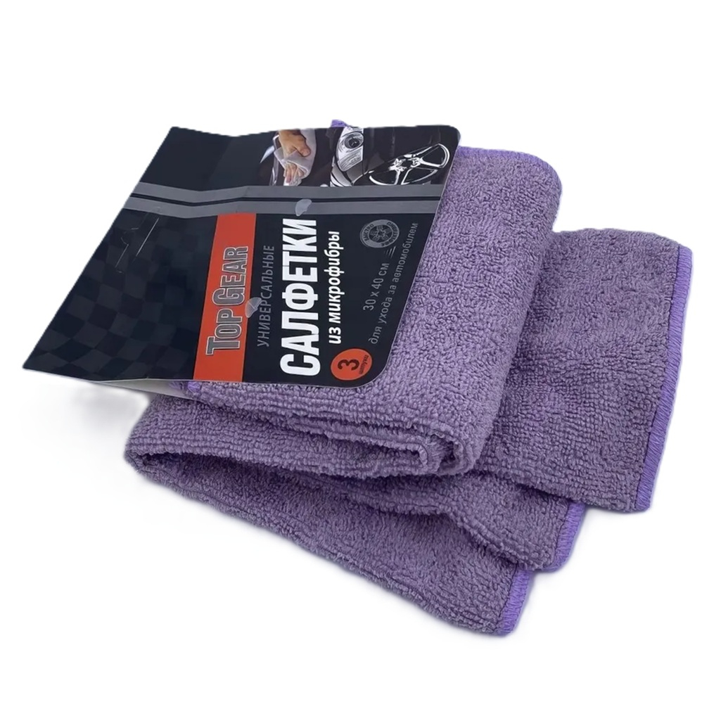 Салфетка автомобильная Top Gear №3 72741, микрофибра, 30х40 см, в упаковке 3 шт