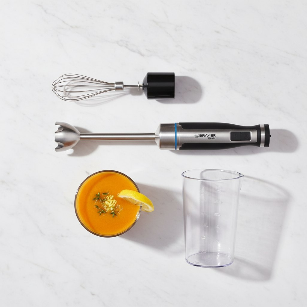 Блендер погружной Brayer BR1268, стеклянная чаша 0.6 л, Турбо режим, 1500 Вт