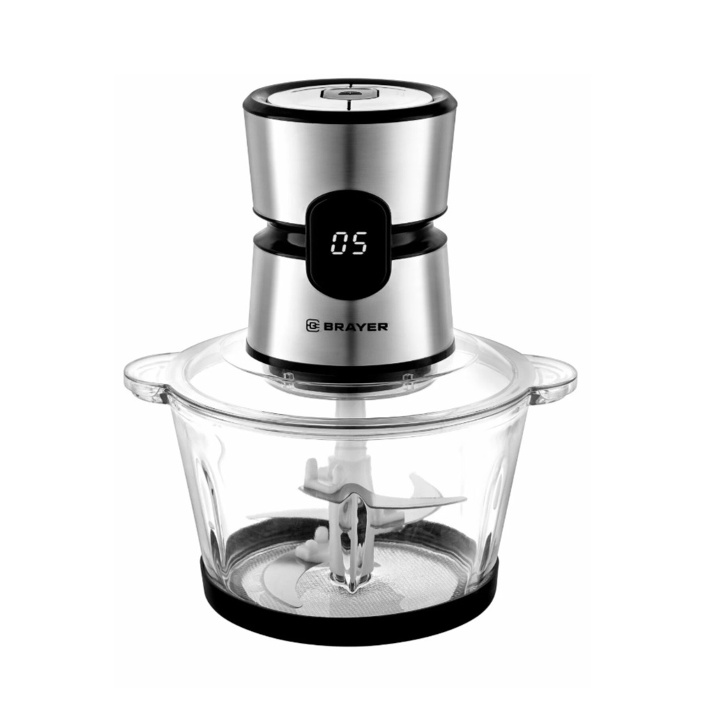 Измельчитель Brayer BR1409 800 Вт, стеклянная чаша 2 л, LED дисплей, 4 лезвия из нержавеющей стали