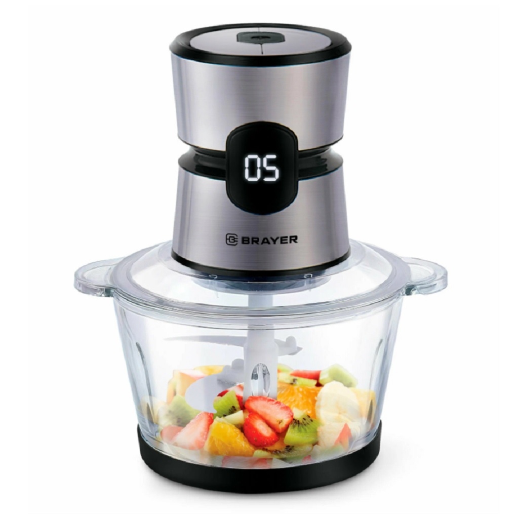 Измельчитель Brayer BR1409 800 Вт, стеклянная чаша 2 л, LED дисплей, 4 лезвия из нержавеющей стали