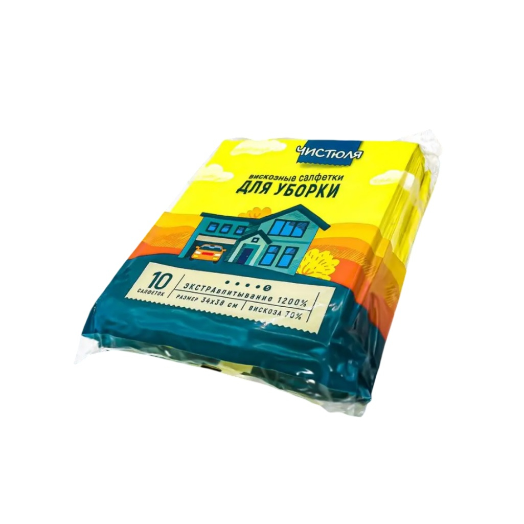 Салфетки вискозные для уборки Чистюля Экстравпитывание, 34х38 см, 10 штук