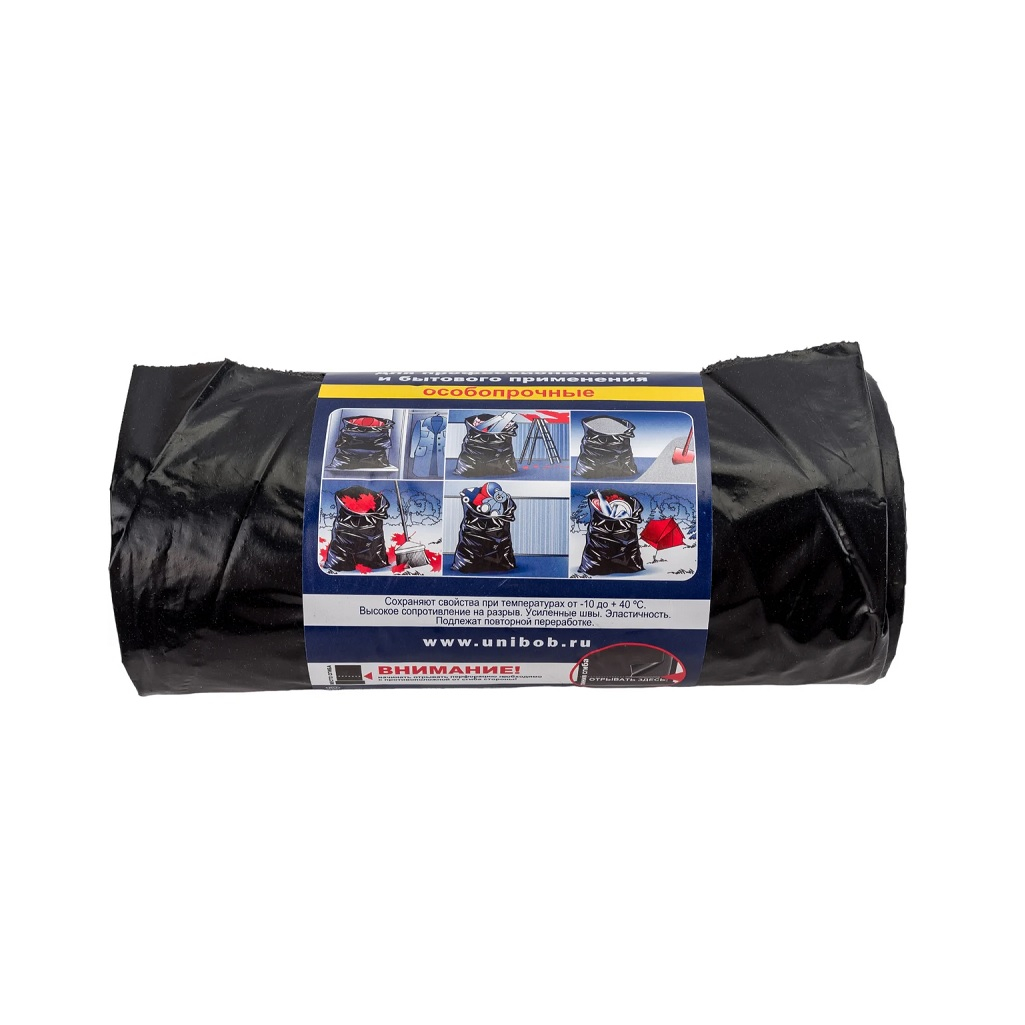 Мешки для мусора Unibob, рулон, черные, 220 л, в упаковке 10 штук