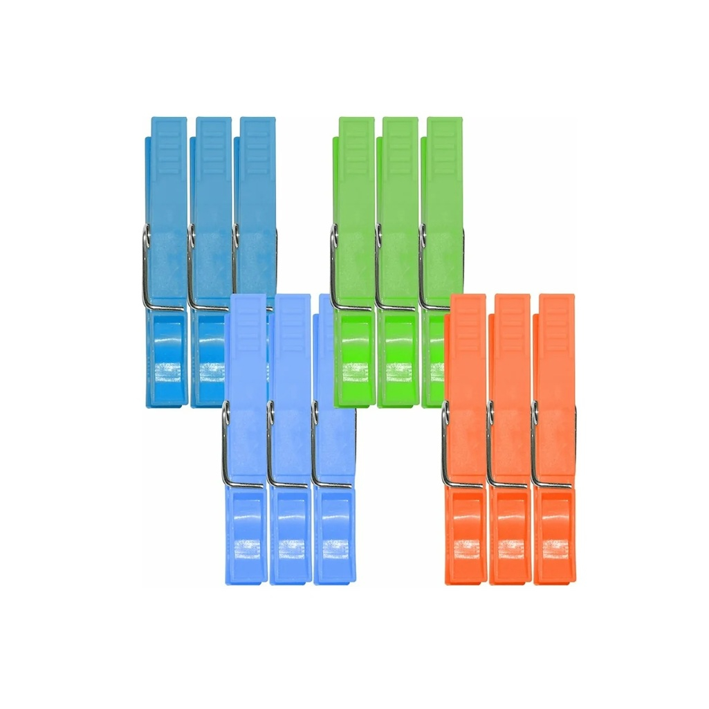 Прищепки для белья Мультидом LF75-70 пластик, различные цвета, 12 шт