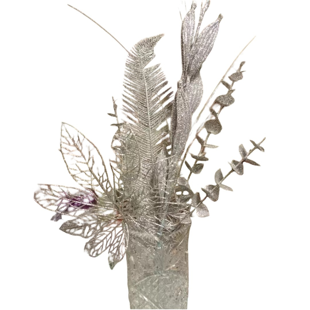 Ветвь декоративная 820 мм, серебро, SYJFYA- 0923048S,  для новогоднего украшения 