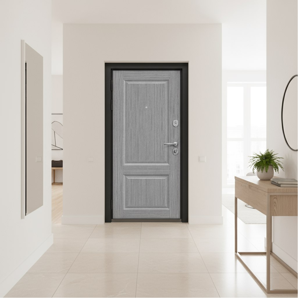 Дверь металлическая Bravo Эконом Optim 033-2714, серый клен, антик медный, 205х86 L