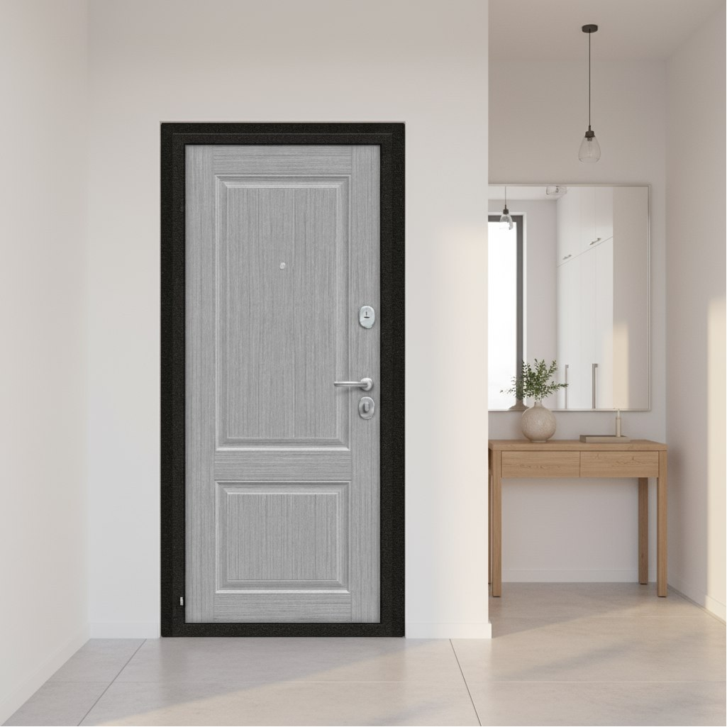 Дверь металлическая Bravo Эконом Optim 033-2717, серый клен, антик медный, 205х96 R