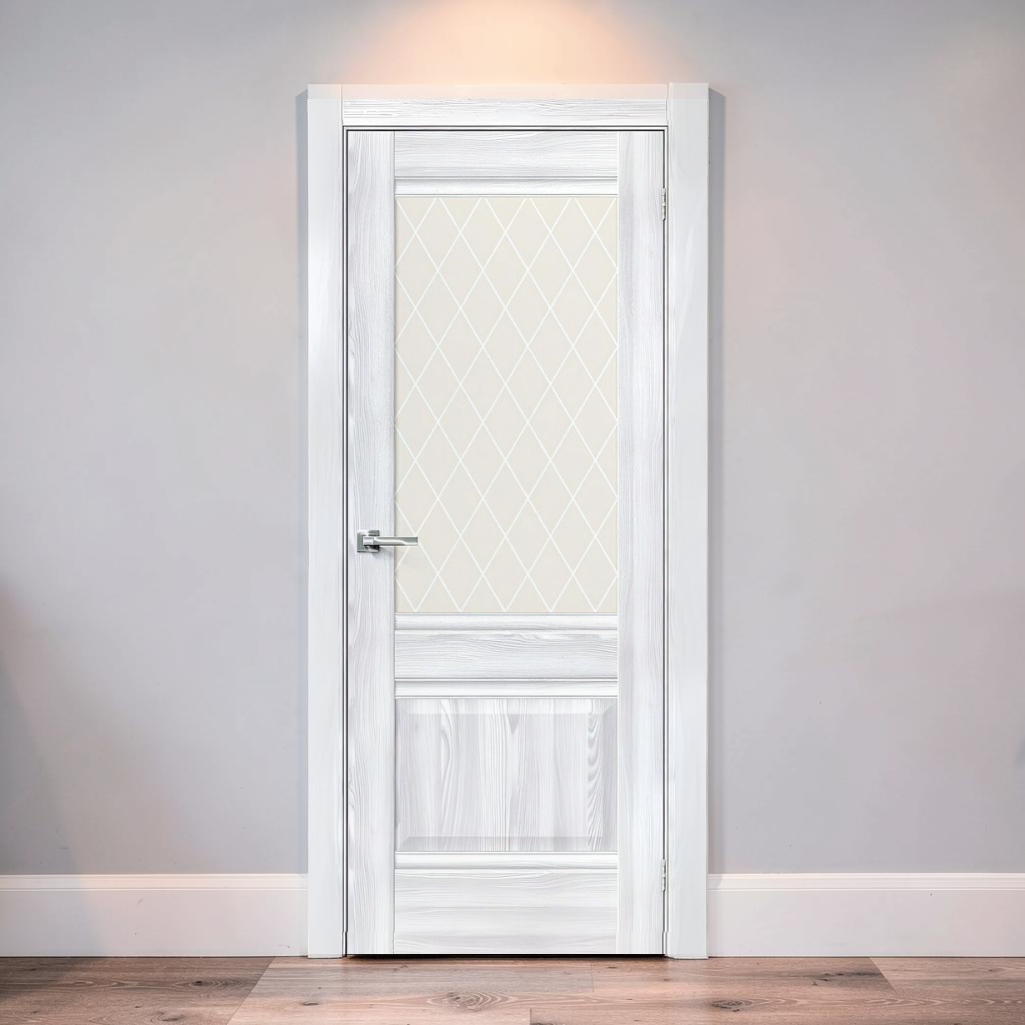 Дверь Прима-3 White Dreamline White Crystal ДO60, 153-0203, 2000x600 мм, межкомнатная, с экошпоном и стеклом